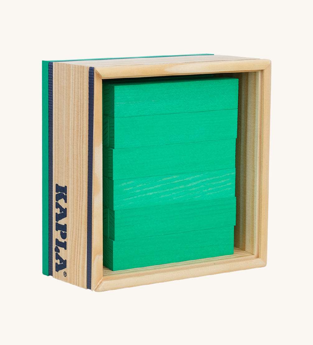The Kapla 40 Square wooden engineering blocks set - light green planks in a wooden box.