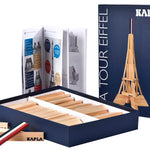 Box for the Kapla plastic-free wooden Eiffel Tower construction toy open on a white background