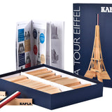Box for the Kapla plastic-free wooden Eiffel Tower construction toy open on a white background