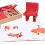 Kapla red and orange book and block set spread out on a white background