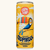 Karma organic tropikool mango & passionfruit soda in yellow coloured illustrated can. 