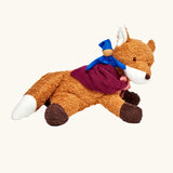 Kathe Kruse Finn the Fox comforter with small blue waldorf doll and muslin bib