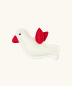 The white felt bird that comes with the Käthe Kruse Waldorf doll Tilda. 