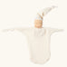 Käthe Kruse natural white small Waldorf Imp doll baby comforter made with cotton muslin. Knotted hat and one knotted arm.