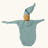 Käthe Kruse turquoise blue small Waldorf Imp doll baby comforter made with cotton muslin. 