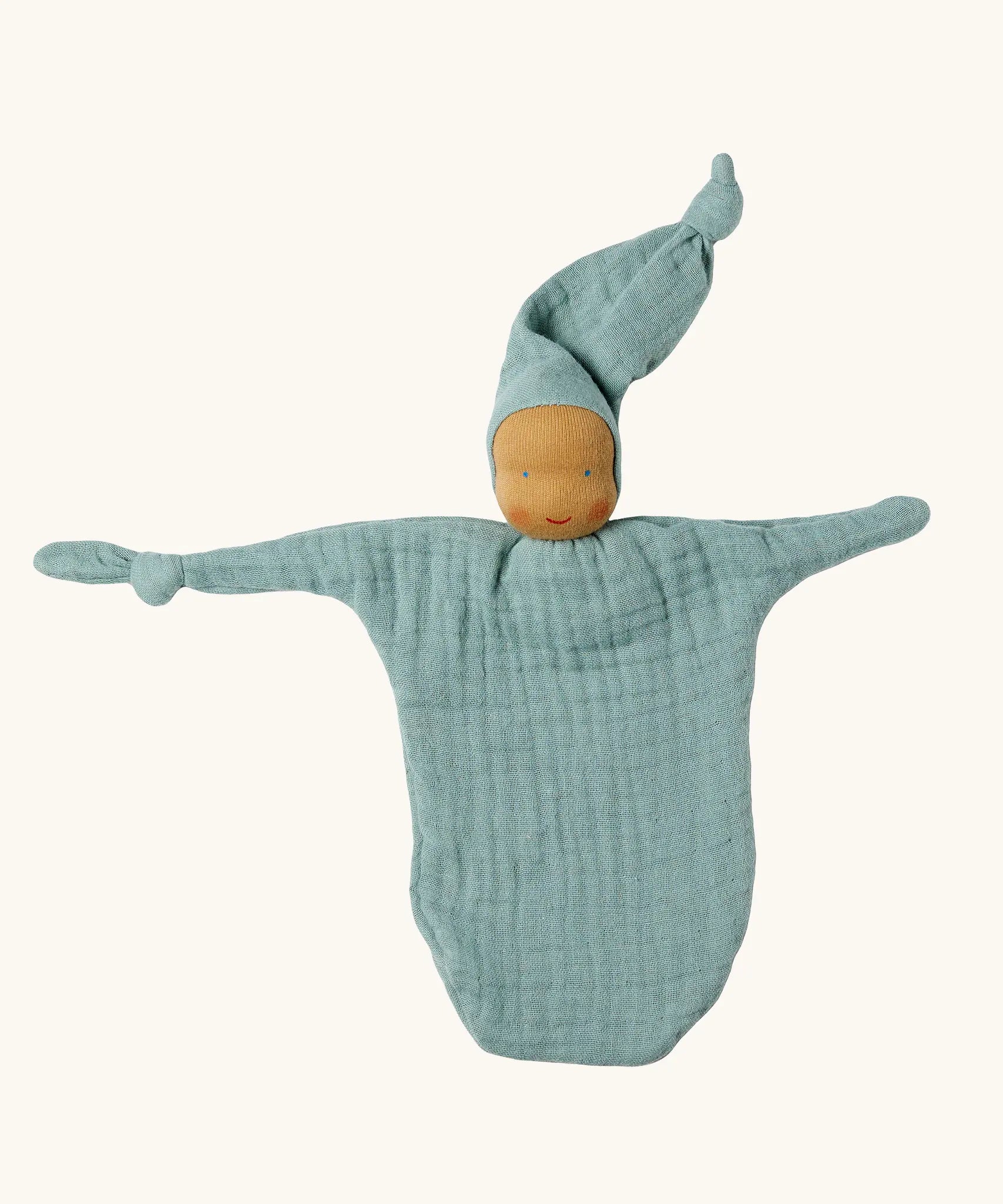 Käthe Kruse turquoise blue small Waldorf Imp doll baby comforter made with cotton muslin. 