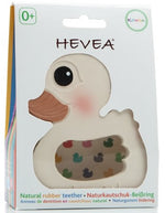 Hevea Natural Rubber Teether - Kawan the Duck in its cardboard packaging