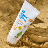 A bottle of the Green People Organic Lavender Children Sun Cream SPF50 100ml