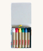 The Kitpas Bird rice bran wax crayons, in bright primary colours as well as green, white, and black.