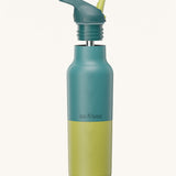 Klean Kanteen 16oz rise insulated classic with sports cap in Brittany kaleidoscope. A reusable stainless steel bottle in green and blue. Comes with a flip sports straw cap in matching colours