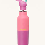 Klean Kanteen 16oz rise insulated classic with sports cap in pink lemonade kaleidoscope. A reusable stainless steel bottle in light and dark pink colour. Comes with a matching flip sports straw cap 