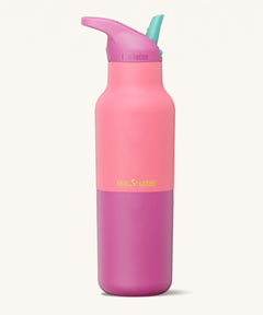 Klean Kanteen 16oz rise insulated classic with sports cap in pink lemonade kaleidoscope available at Babipur. A reusable stainless steel bottle in light and dark pink colour with matching leakproof flip sports cap. 