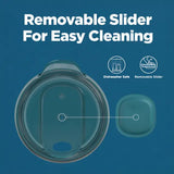 A graphic showing the slider can be removed and is dishwasher safe