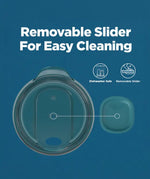 A graphic showing the slider can be removed and is dishwasher safe