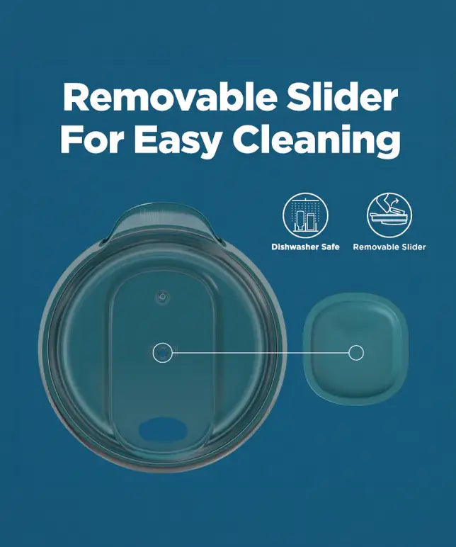 A graphic showing the slider can be removed and is dishwasher safe