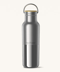 Klean Kanteen 16oz reusable stainless steel reflect water bottle available at Babipur with a smooth top half finish and a glossy bottom half finish. Features a handy loop cap with a bamboo top. 