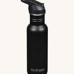 A Klean Kanteen 18oz Classic Narrow Leakproof Flip Seal Sports Cap Reusable Stainless Steel Water Bottle in a black colour. 