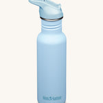 A Klean Kanteen 18oz Classic Narrow Leakproof Flip Seal Sports Cap Reusable Stainless Steel Water Bottle in a Clear Sky light blue colour. 