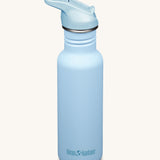 A Klean Kanteen 18oz Classic Narrow Leakproof Flip Seal Sports Cap Reusable Stainless Steel Water Bottle in a Clear Sky light blue colour. 