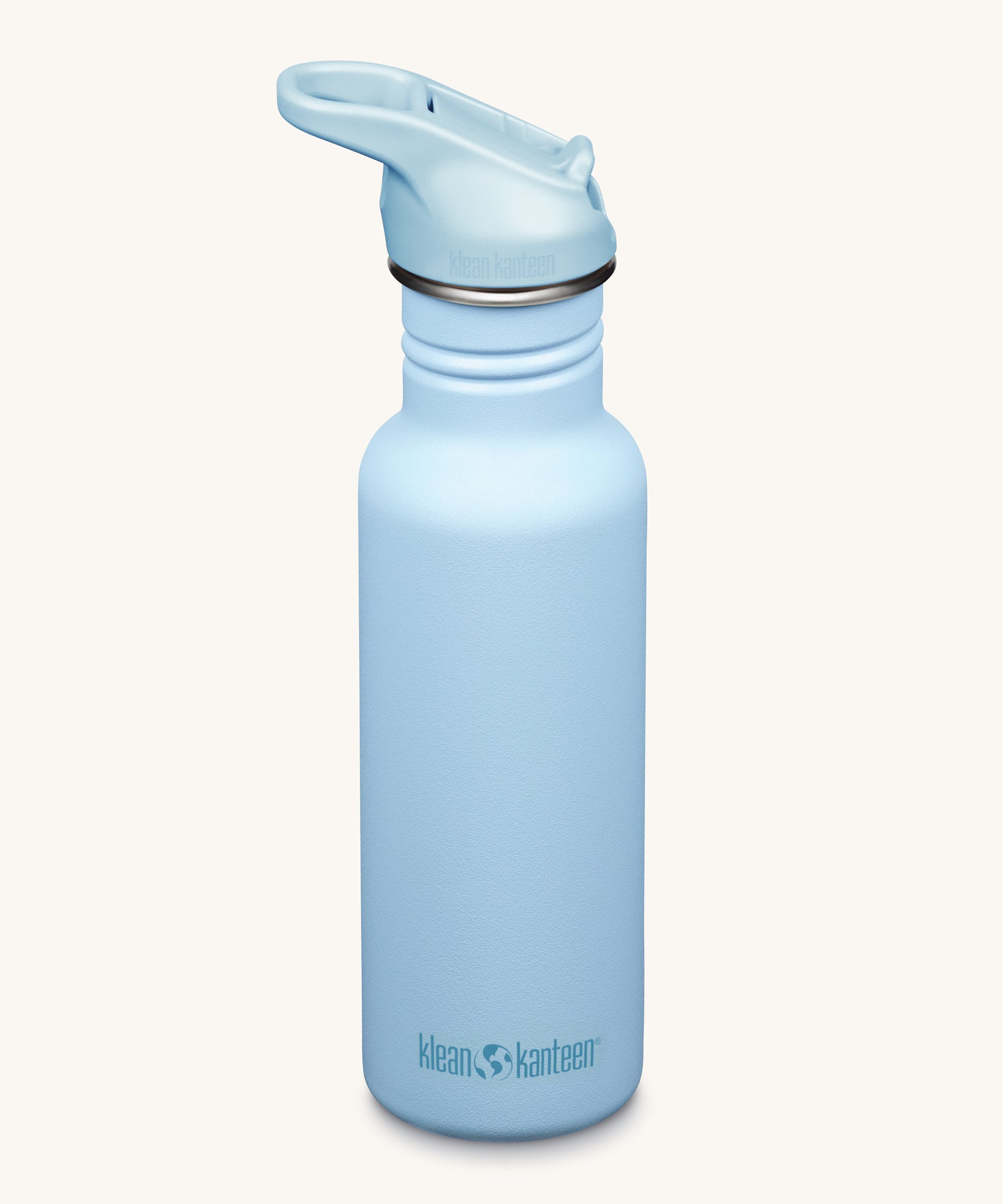 A Klean Kanteen 18oz Classic Narrow Leakproof Flip Seal Sports Cap Reusable Stainless Steel Water Bottle in a Clear Sky light blue colour. 