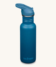 A Klean Kanteen 18oz Classic Narrow Leakproof Flip Seal Sports Cap Reusable Stainless Steel Water Bottle in a corsair blue colour. 