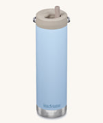 A Klean Kanteen 20oz TKWide in clear sky with a taupe Twist Cap on a plain background. 