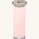 A Klean Kanteen 20oz TKWide in peach parfait with 
 a taupe Twist Cap on a plain background. 