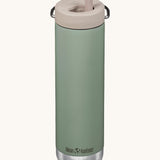 A Klean Kanteen 20oz TKWide in seas spray green with 
 a taupe Twist Cap on a plain background. 