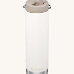 A Klean Kanteen 20oz TKWide in tofu white with 
 a taupe Twist Cap on a plain background. 