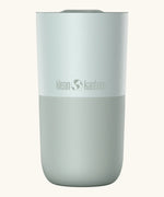 Klean Kanteen 16oz tumbler with slide lid in barely blue. A stainless steel tumbler in a white blue finish 