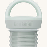 A close up of the Klean Kanteen barely blue loop cap that fits on the 20oz classic rise bottle available at Babipur showing the thread and loop hand detail