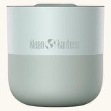 Klean Kanteen 8oz lowball tumbler with slide lid in barely blue. A stainless steel tumbler in a white blue finish 