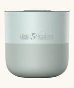 Klean Kanteen 8oz lowball tumbler with slide lid in barely blue. A stainless steel tumbler in a white blue finish 