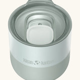 Klean Kanteen 8oz lowball tumbler in barely blue showing a matching splash proof slide lid on top
