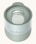 Klean Kanteen 8oz lowball tumbler in barely blue showing a matching splash proof slide lid on top