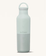 A Klean Kanteen 20oz rise insulated Reusable Stainless Steel Water Bottle with loop cap in a barely blue colour. 