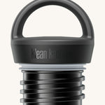A close up of the Klean Kanteen black loop cap that fits on the 20oz classic rise bottle available at Babipur showing the thread and loop detail