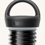 A close up of the Klean Kanteen black loop cap that fits on the 20oz classic rise bottle available at Babipur showing the thread and loop detail