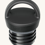 A close up of the Klean Kanteen black loop cap that fits on the 20oz classic rise bottle showing and loop handle detail