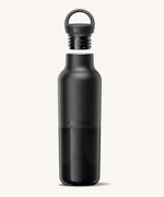 A Klean Kanteen 20oz rise insulated Reusable Stainless Steel Water Bottle with loop cap in a black colour that's split in a light and dark shade. Features a matching loop cap with a thread and handle for easy carrying