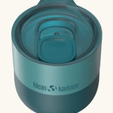 Klean Kanteen 8oz lowball tumbler in Brittany blue showing a matching splash proof slide lid on top