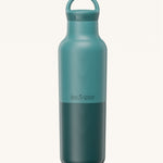 A Klean Kanteen 20oz rise insulated Reusable Stainless Steel Water Bottle with loop cap in a Brittany blue colour available at Babipur that's split in a light and dark shade. Features a matching loop cap
