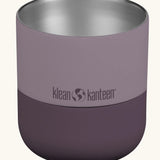Klean Kanteen 8oz lowball tumbler with slide lid in dusty orchid showing the lid off the top