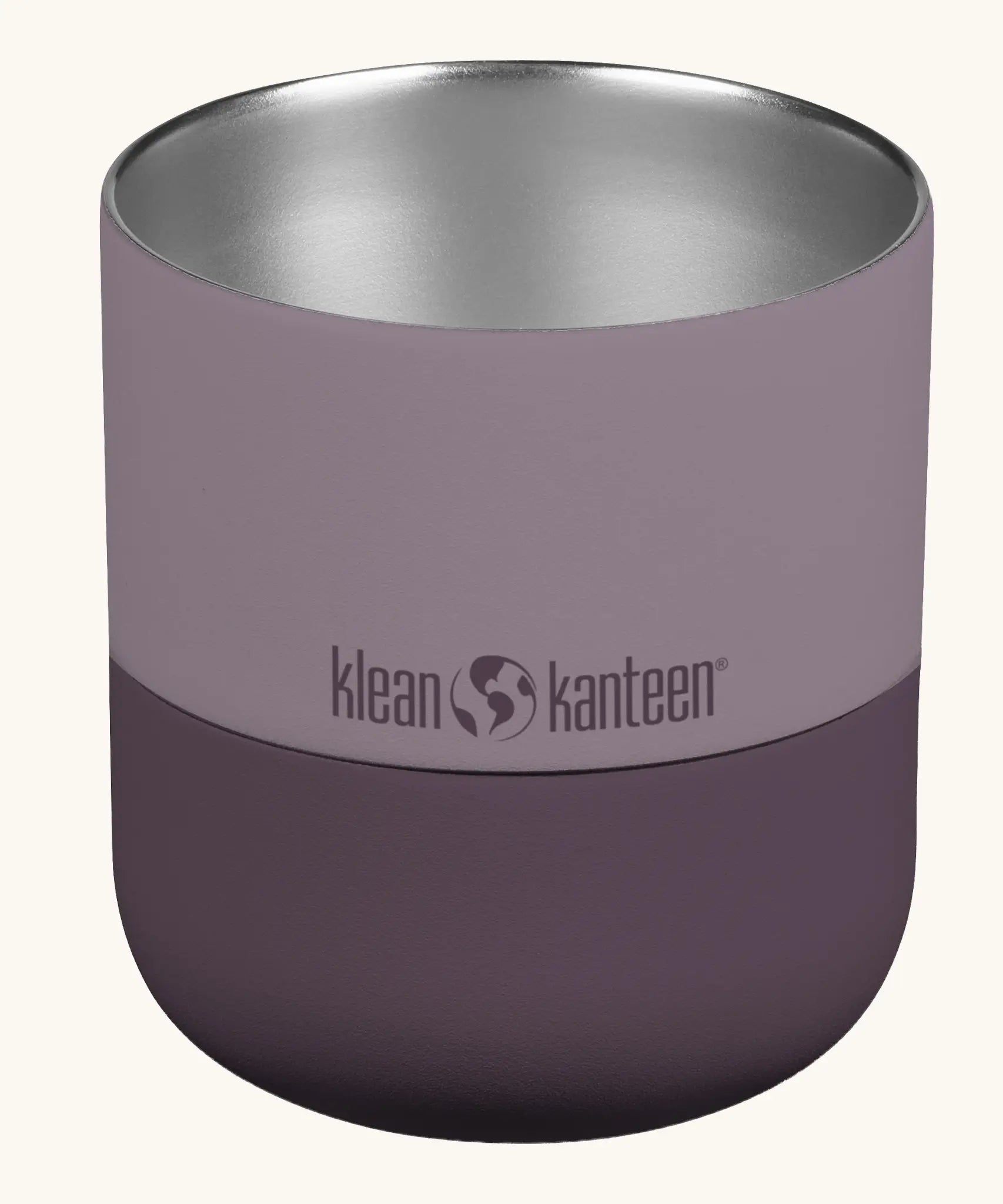 Klean Kanteen 8oz lowball tumbler with slide lid in dusty orchid showing the lid off the top