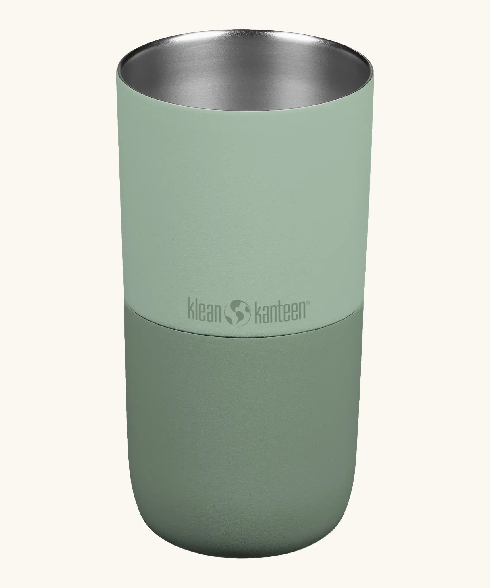 Klean Kanteen 16oz tumbler with slide lid in iceberg green showing the lid off the top