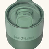 Klean Kanteen 8oz lowball tumbler in iceberg green showing a matching splash proof slide lid on top