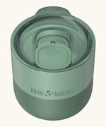 Klean Kanteen 8oz lowball tumbler in iceberg green showing a matching splash proof slide lid on top