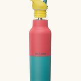 Klean Kanteen Cayenne Rise Insulated Classic Bottle with Flip Seal Cap raised, showing reusable and removable metal straw.
