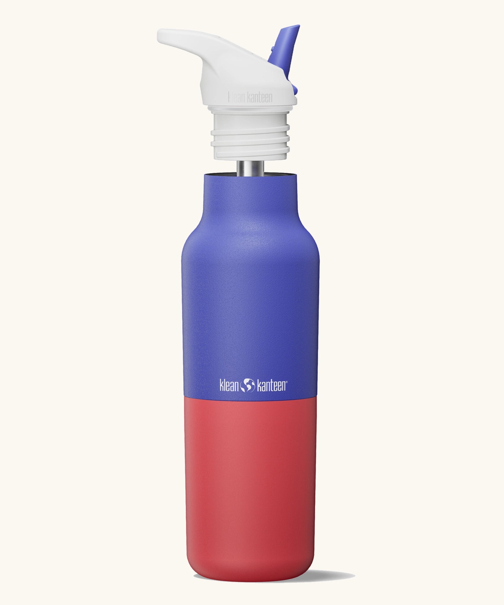 Klean Kanteen Dazzling Blue Rise Insulated Classic Bottle with Flip Seal Cap raised, showing reusable and removable metal straw.
