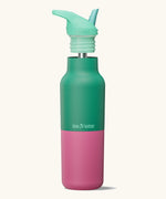 Klean Kanteen Parakeet Rise Insulated Classic Bottle with Flip Seal Cap raised, showing reusable and removable metal straw.
